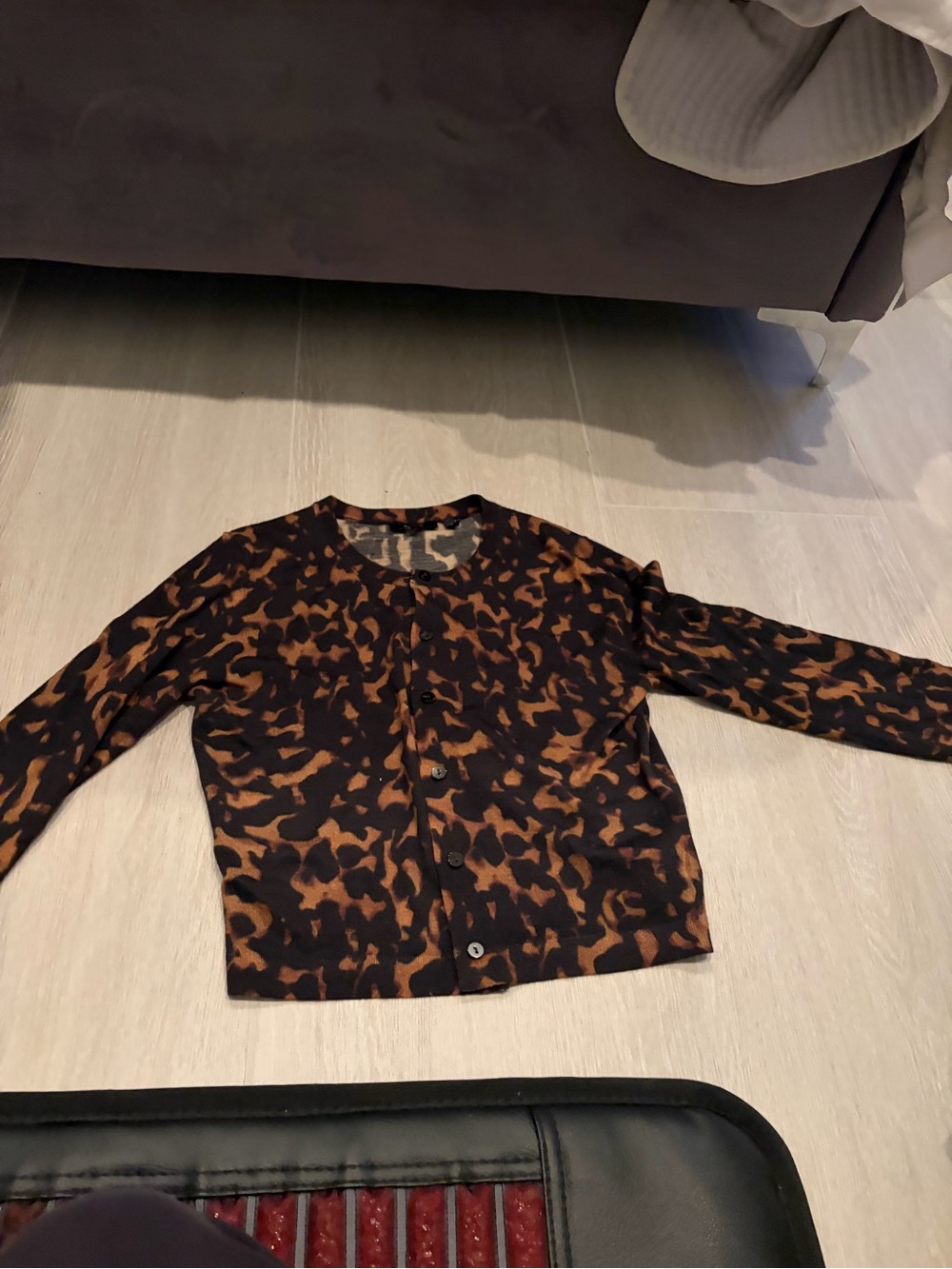 Theory Black and Brown Leopard-Print Cardigan